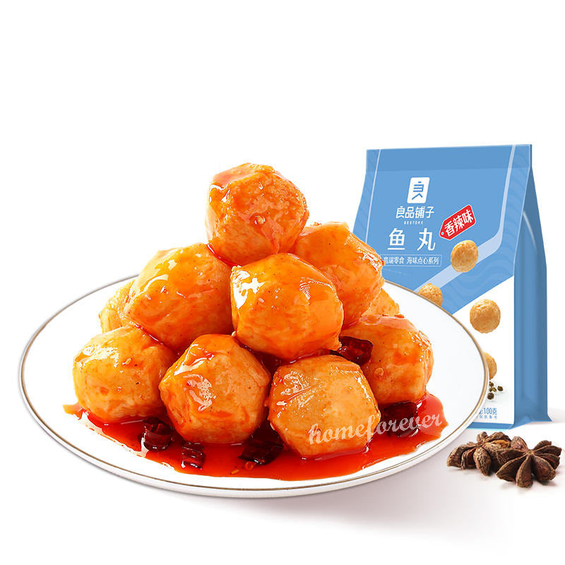 良品铺子鱼丸 烧烤味/香辣味 Liangpinpuzi Fish Ball Snacks BBQ Flavor/Spicy 100g x 2 Bags Main image