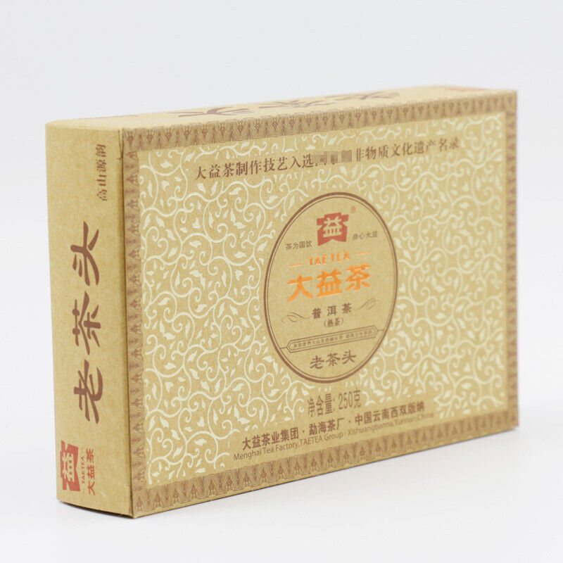 HelloYoung Lao Cha Tou Menghai Dayi Lao Cha Tou TeaPu-erh Ripe Puer Brick Ancient Tree 250g