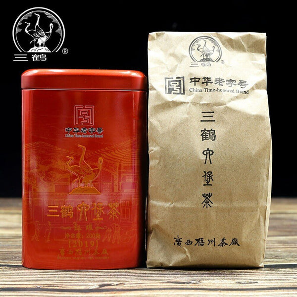 HelloYoung Three Cranes Sanhe Liu Bao Tea Dark Tea Heicha Wuzhou Teas Red Jar 200g