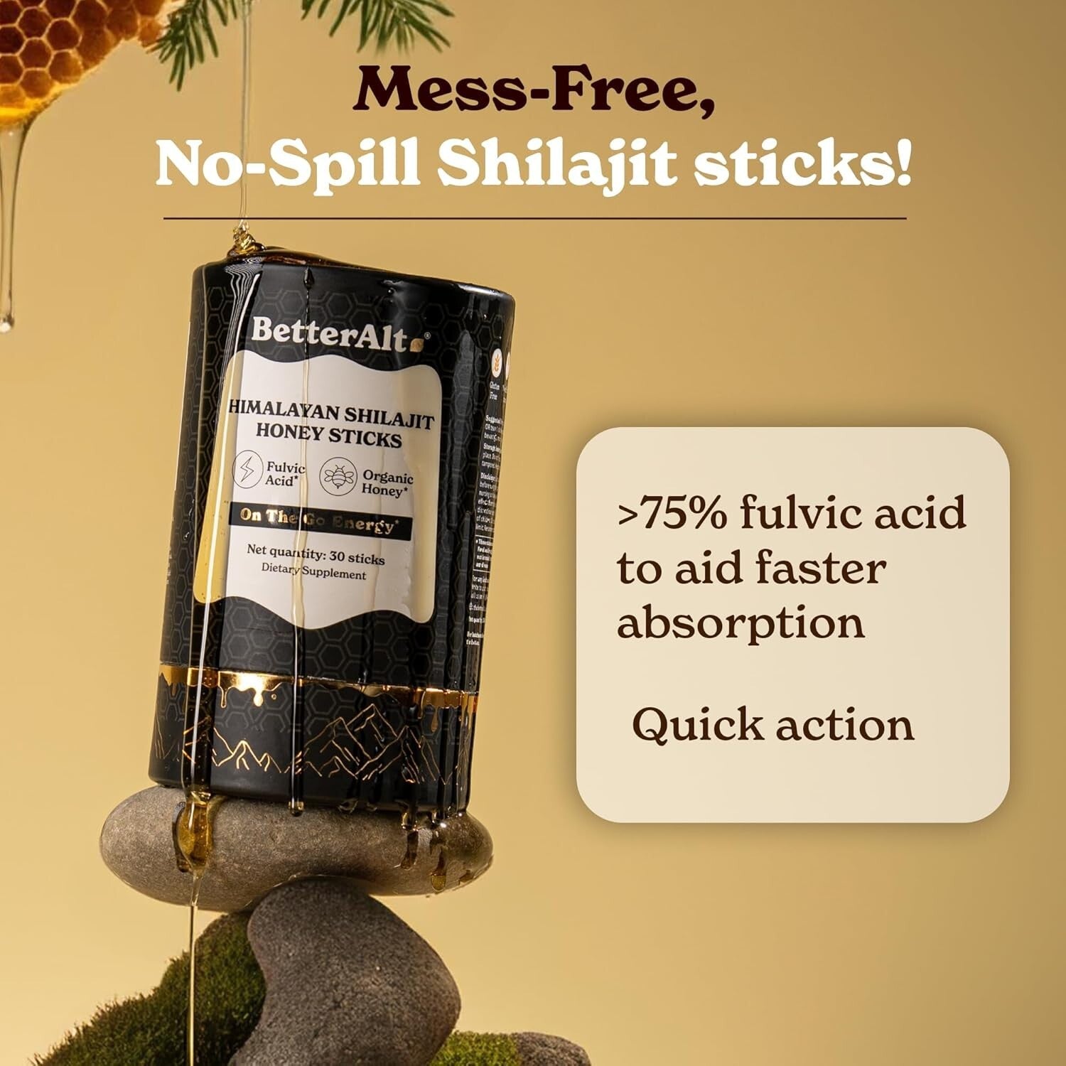 Better Alt Pure Himalayan Shilajit Sticks with Organic Honey, Naturally Sweeter