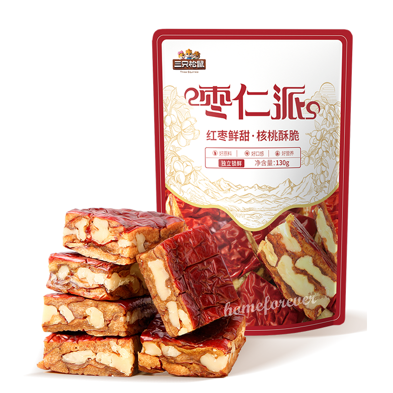 130g x 2 Bags Three Squirrels Jujube with Walnut Kernel Snacks 三只松鼠枣仁派 Secondary image