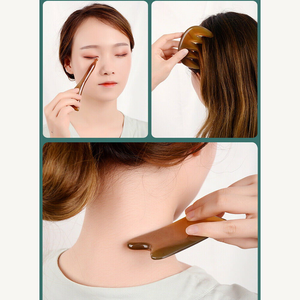 Pai Lang Tian Ran Niu Jiao Gua Sha Ban Mian Bu Mei Rong Qi派朗天然牛角刮痧板面部美容器全身通