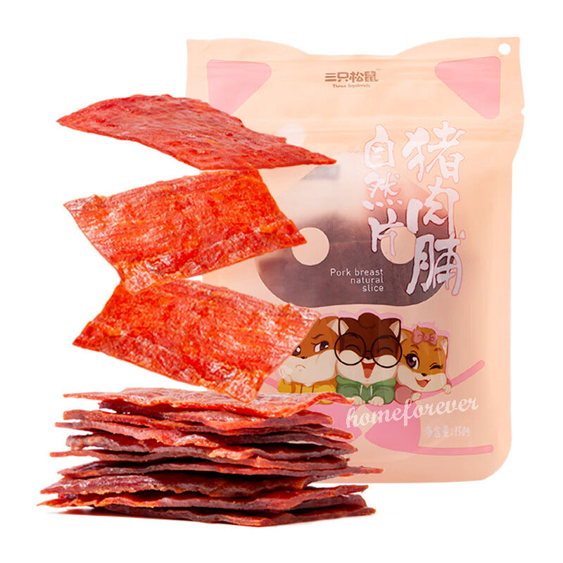 150g x 2 Bag Three Squirrels Pork jerky Original Flavor Slices Snack Food Main image