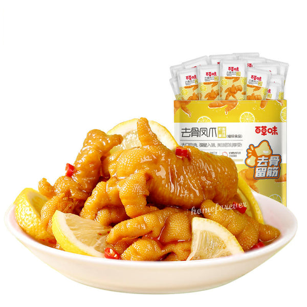 400g Baicaowei Lemon Spicy Chicken Feet Snacks Without Bone 百草味去骨凤爪无骨鸡爪柠檬酸辣味中国零食