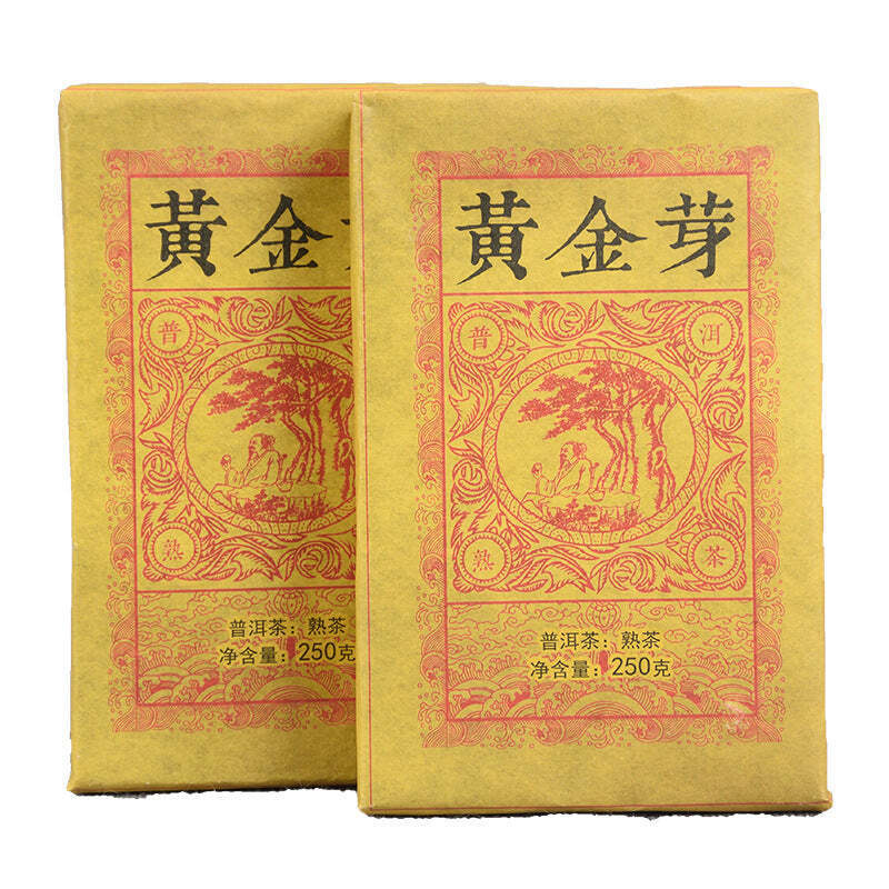 250g Cooked Puerh Brick Tea Golden Buds Pu-erh Ripe Tea Yunnan Organic Pu'er Tea