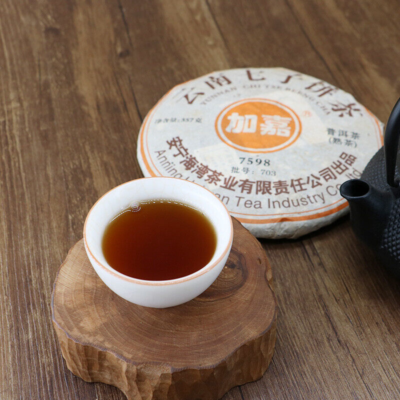 HelloYoung Lao Tong Zhi JIA JIA 7598 Anning Haiwan Yunnan Pu-erh Tea Cake 357g Ripe