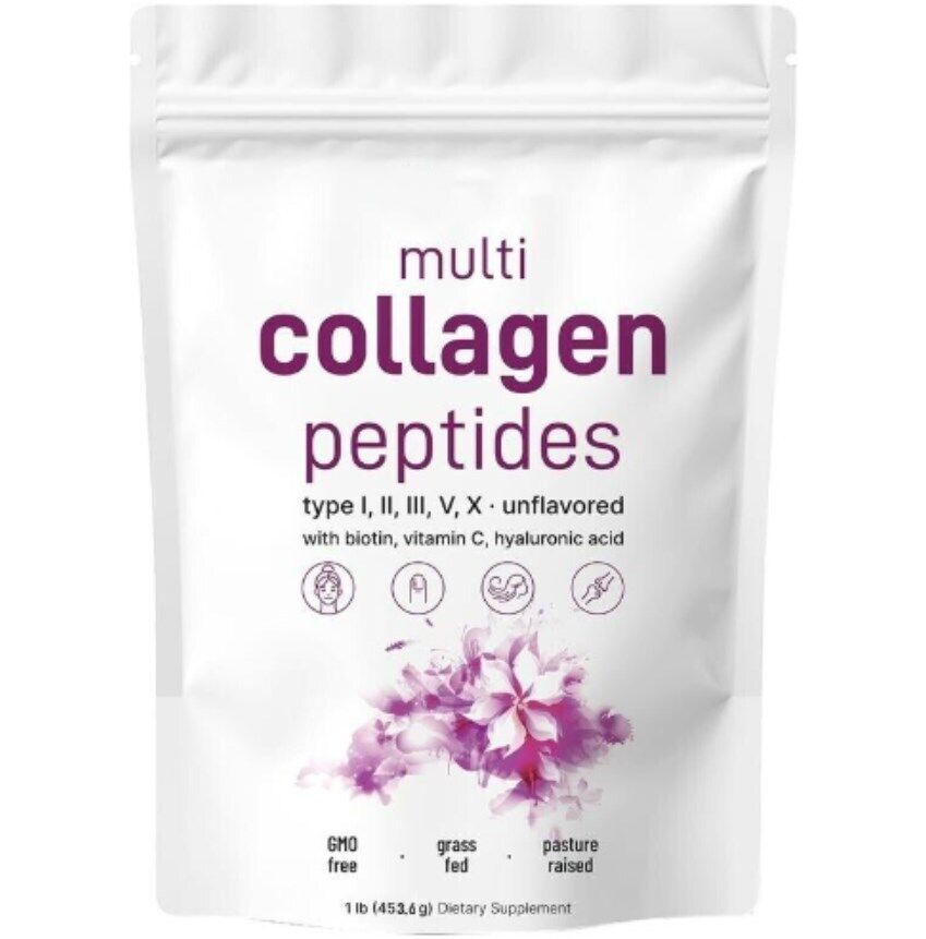 Multi Collagen Protein Powder 1 Pound Type I, II, III, V, X with Biotin 10000mcg Main image