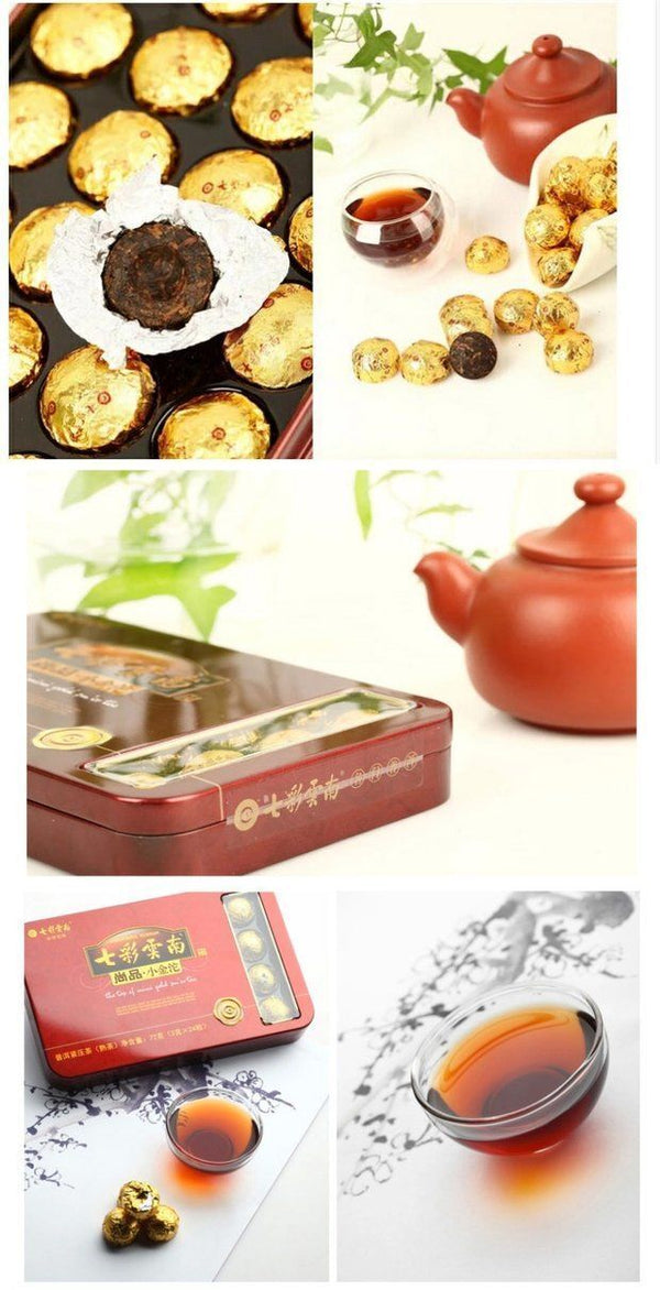 Colourful Yunnan The Top of Mini Gold Pu'er Tea Ripe Puerh Tuocha Pu-erh 72g Box