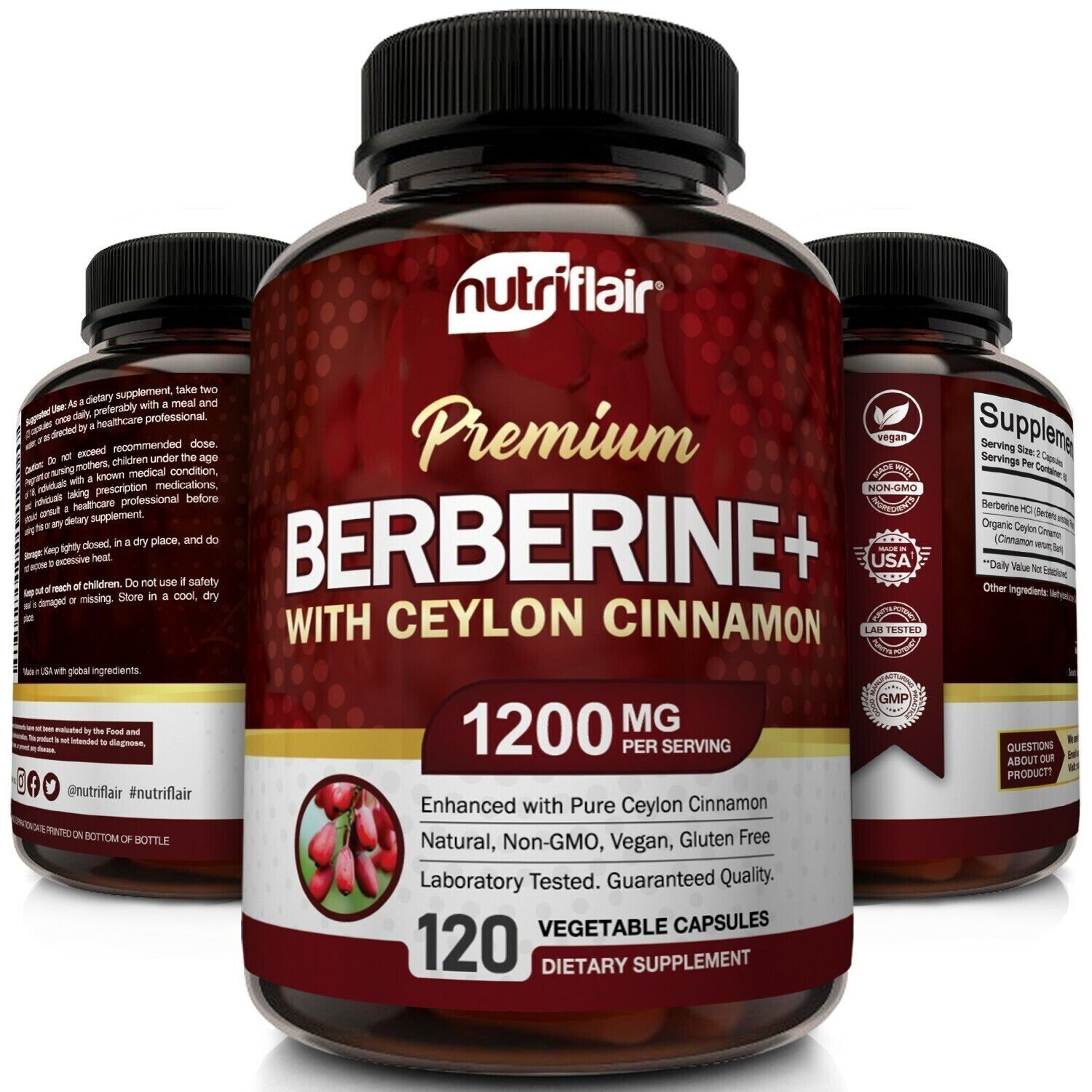 Premium Berberine HCL 1200mg with Organic Ceylon Cinnamon - 120 Capsules Main image