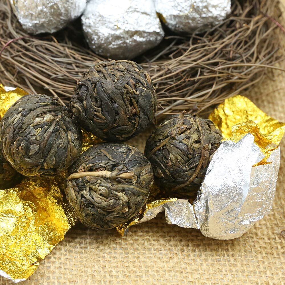 HelloYoung Shen Puer Hand Made Dragon Pearl Yiwu Old Tree Materials Raw Puerh Tuocha