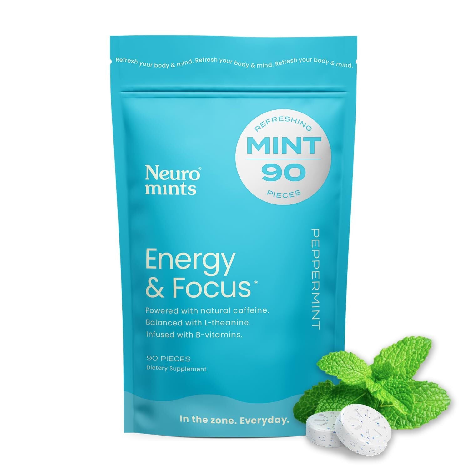 Nootropic Energy Caffeine Mints | 40mg Koffein + 60mg L-Theanin + Main image