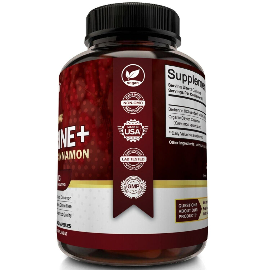Premium Berberine HCL 1200mg with Organic Ceylon Cinnamon - 120 Capsules