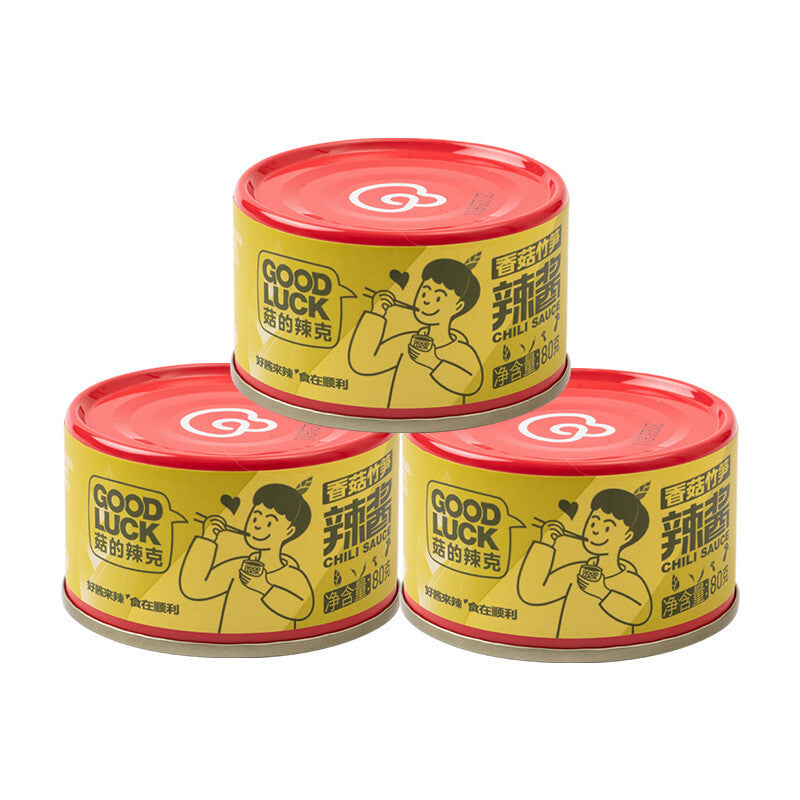 GOOD LUCK Mushroom Sauce Spicy Dipping Sauce 80g*3 菇的辣克 香菇牛肉辣酱80克/罐*3