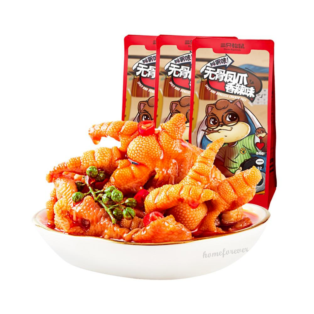 3 Bags Chinese Specialty Hot Three Squirrels Spicy Boneless Chicken Feet Snacks Secondary image