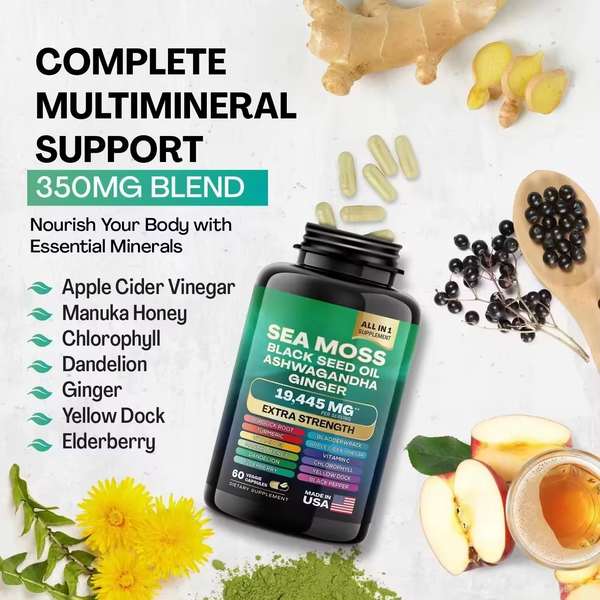 Sea Moss & Shilajit (Black Seed Oil, Turmeric, Ashwagandha, Ginger, Vitamin D)