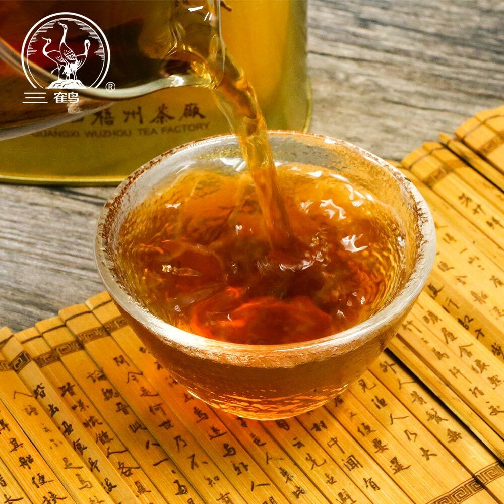 HelloYoung Three Cranes Loose Dark Tea Guangxi Liupao Box Tea Hei Cha Golden Jar 200g