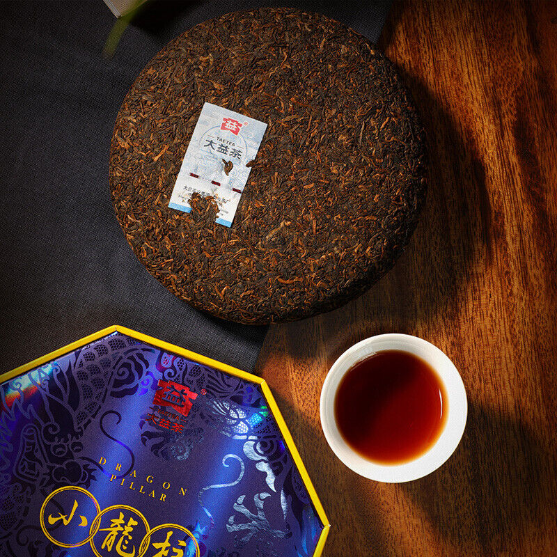 HelloYoung Small Dragon Pillar * 2021 TAETEA Menghai Dayi Pu-erh Tea Ripe Puer Tea 357g