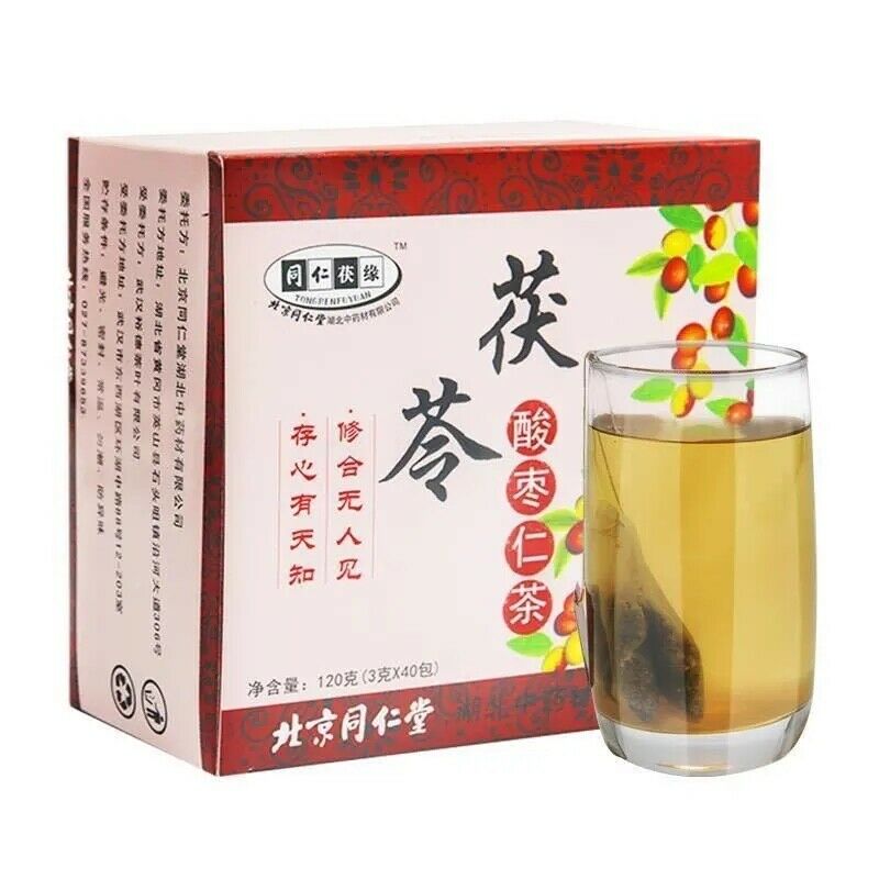[北京同仁堂] 茯苓酸枣仁茶 Poria Jujube seed tea promote sleep 山药麦芽玫瑰红枣百合助眠安神草本养生茶 40包/盒 Main image
