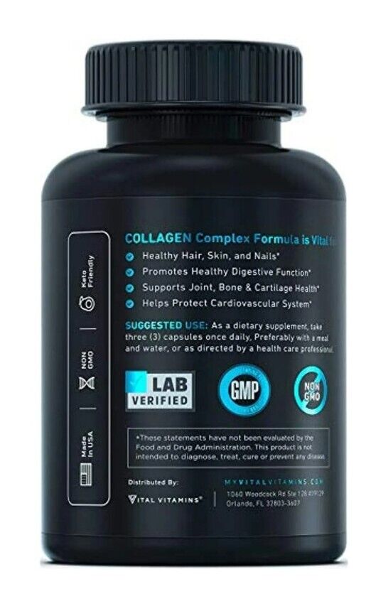 3-PACK Vital Vitamins Multi Collagen Complex - Type I, II, III, V, X, Grass Fed