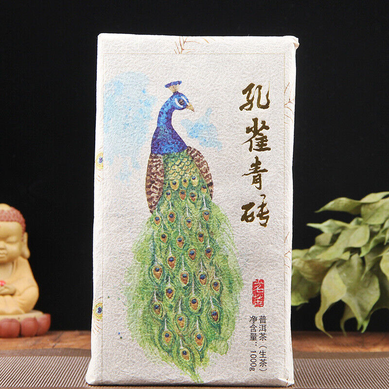 HelloYoung Peacock Green Brick Raw Puer Kong Que Qing Zhuan Shen Puer Tea Brick 1000g