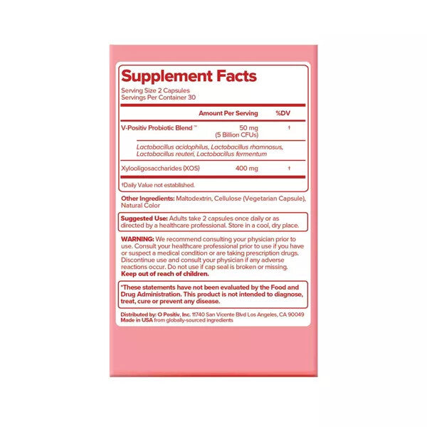 Vaginal Health O Positiv URO Vaginal Probiotic Vegan Capsules - 60ct