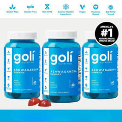 3 Pcs Goli Nutrition Ashwagandha Gummies Mixed Berry 60 Count Gummies-USA