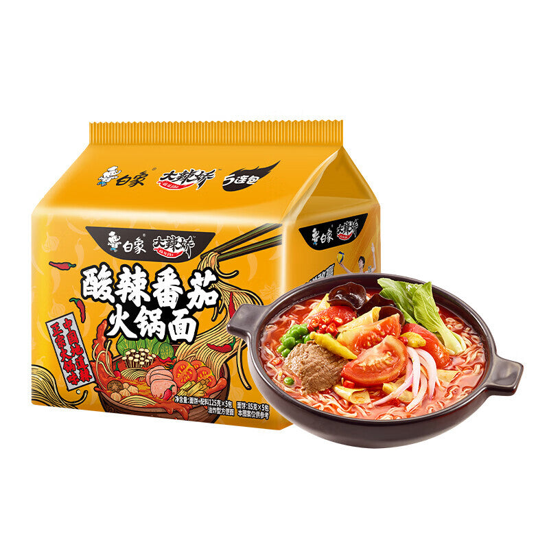 5Bags Baixiang Sour & Spicy Tomato Hot Pot Instant Noodles Chinese Food白象酸辣番茄火锅面