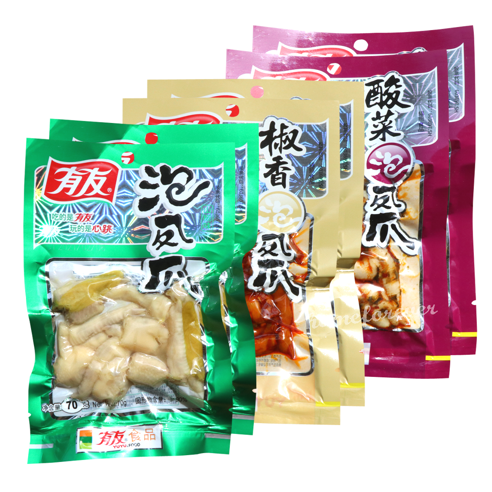 Youyou Spicy Chicken Feet Vacuum-packed 2+2+2 Bags 有友泡椒凤爪 共6袋/2袋山椒味+2袋椒香味+2袋酸菜味