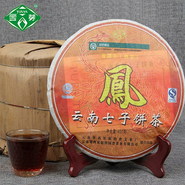 HelloYoung Puwen YUNYA Puer Ripe Pu-erh "Phoenx" Feng Bing Shu Puerh Tea Cake 400g