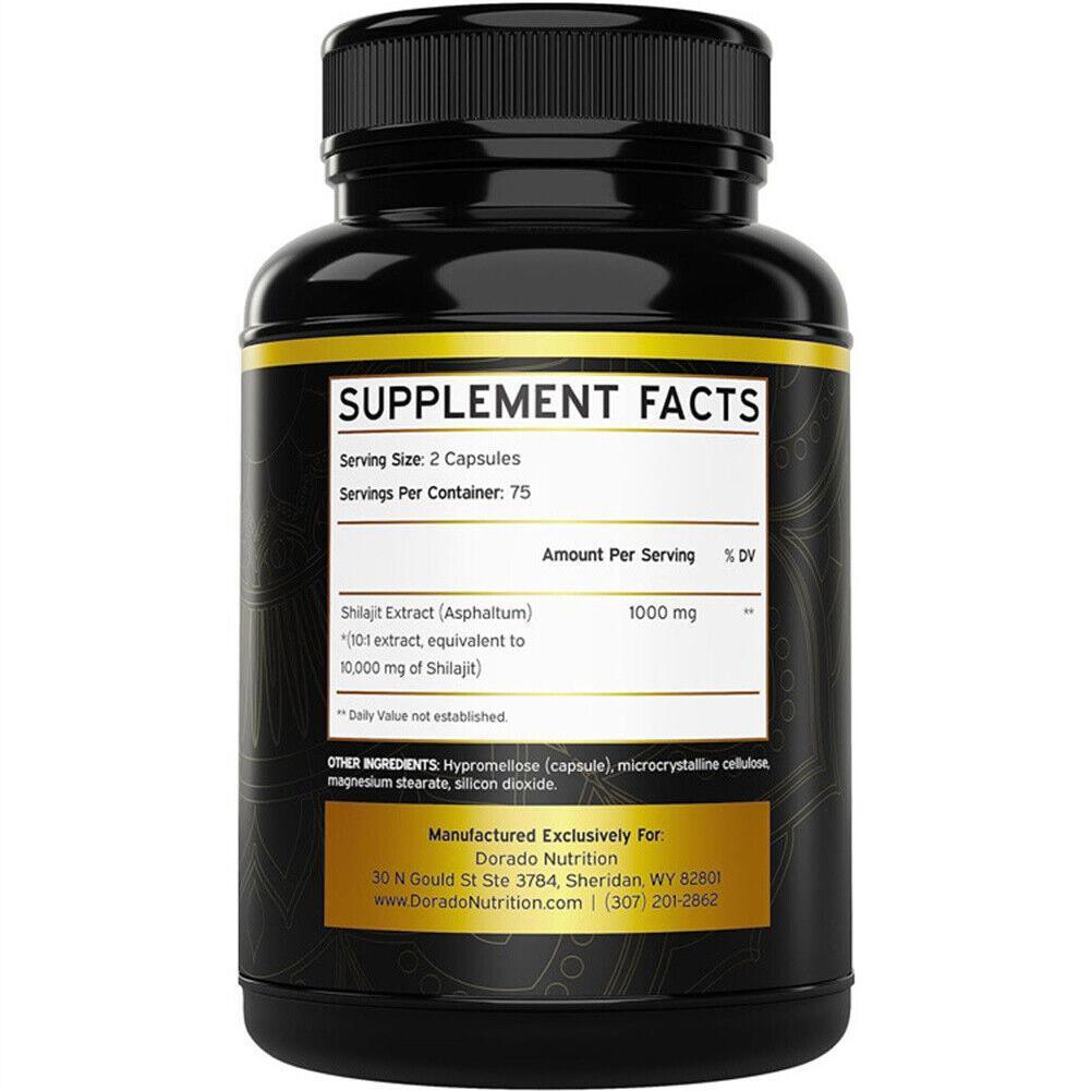 Pure Shilajit 10000mg 150 Caps Asphaltum Naturally Occurring Fulvic Acid Non-GMO