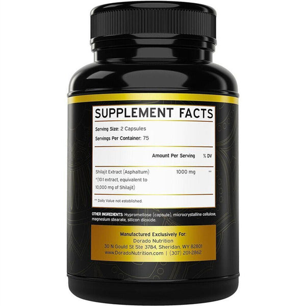 Pure Shilajit 10000mg 150 Caps Asphaltum Naturally Occurring Fulvic Acid Non-GMO