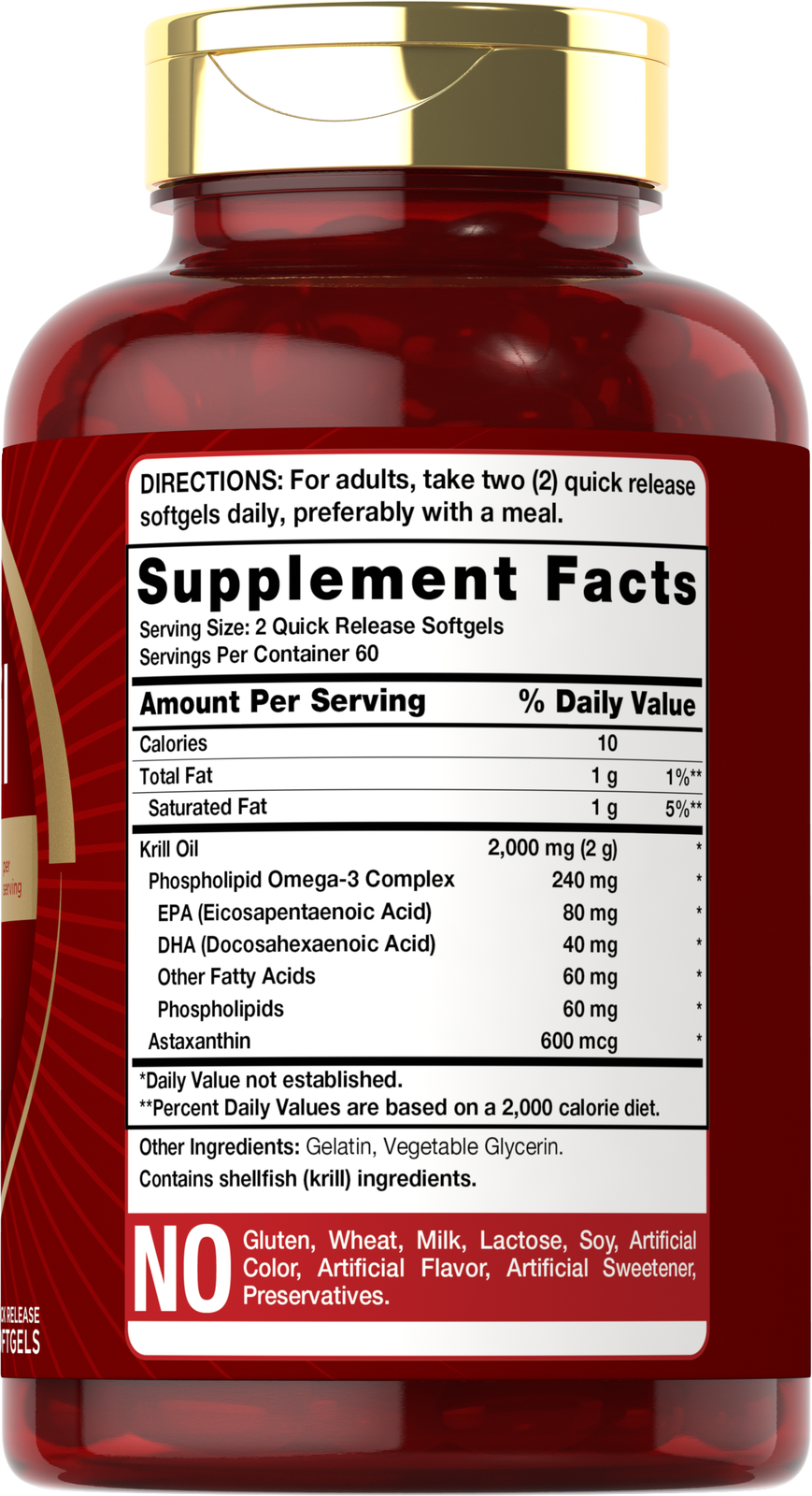 Antarctic Krill Oil 2000 mg 120 Softgels | Omega-3 EPA, DHA, with Astaxanthin