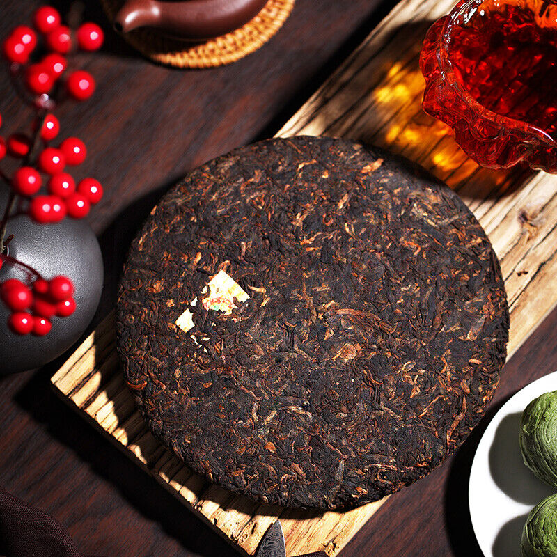 HelloYoung Chinese Tea Pu'er Tea 2021 Good Luck Puer Tea Ripe Cooked Tea Cake 357g COFCO