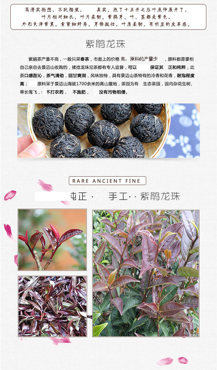 HelloYoung Jing Mai Zi Juan Long Zhu Pu-erh Tea Tuo 250g Raw Puer Tea Pu'er Purple Leaf