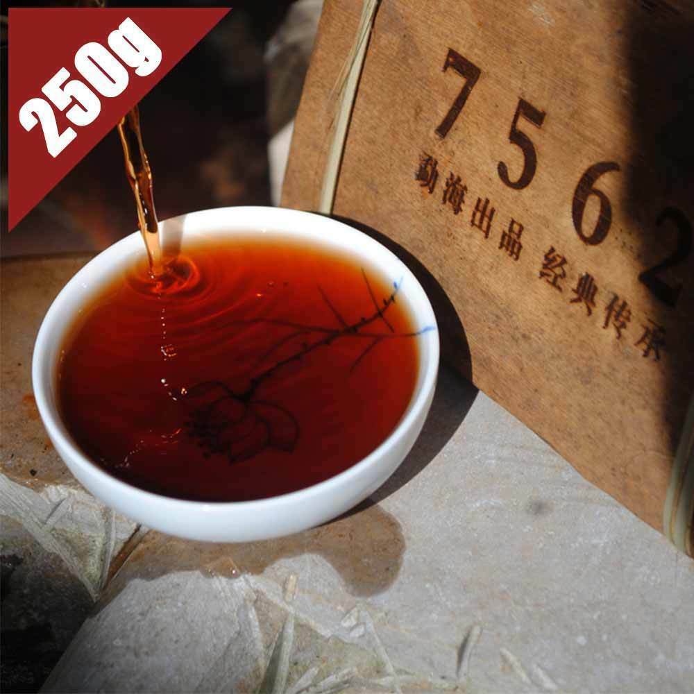 HelloYoung 2008 Menghai 7562 Ripe Puer Chinese Shu Pu'er Brick Pu-erh 250g Bamboo Leaf Pack