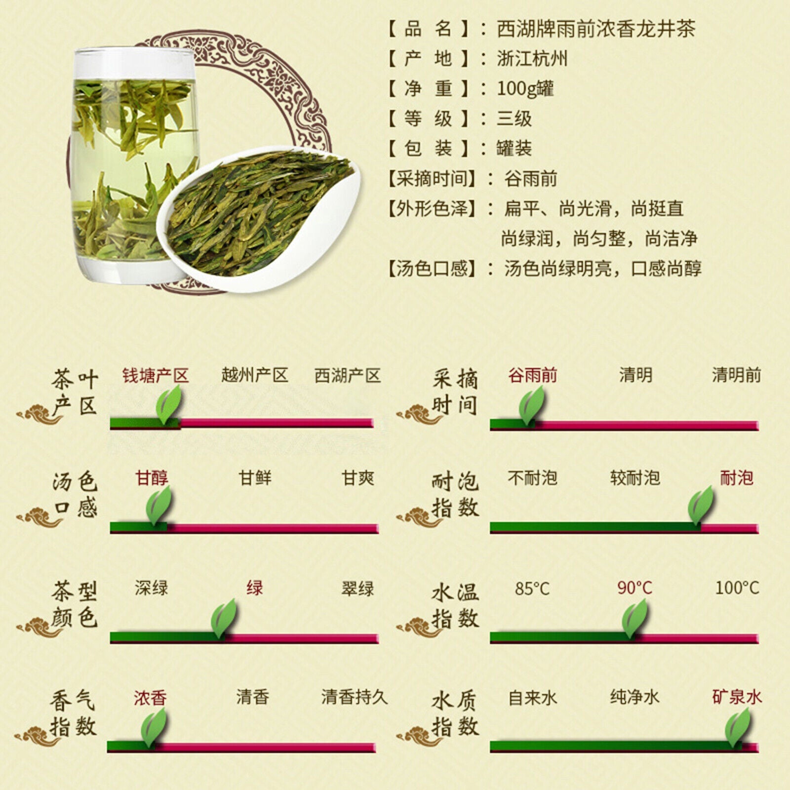 HelloYoung West Lake Longjing Tea Before The Rain Green Fragrant Tea 西湖牌 龙井茶叶 雨前浓香新茶100g