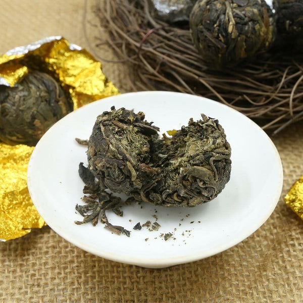 HelloYoung Shen Puer Hand Made Dragon Pearl Yiwu Old Tree Materials Raw Puerh Tuocha