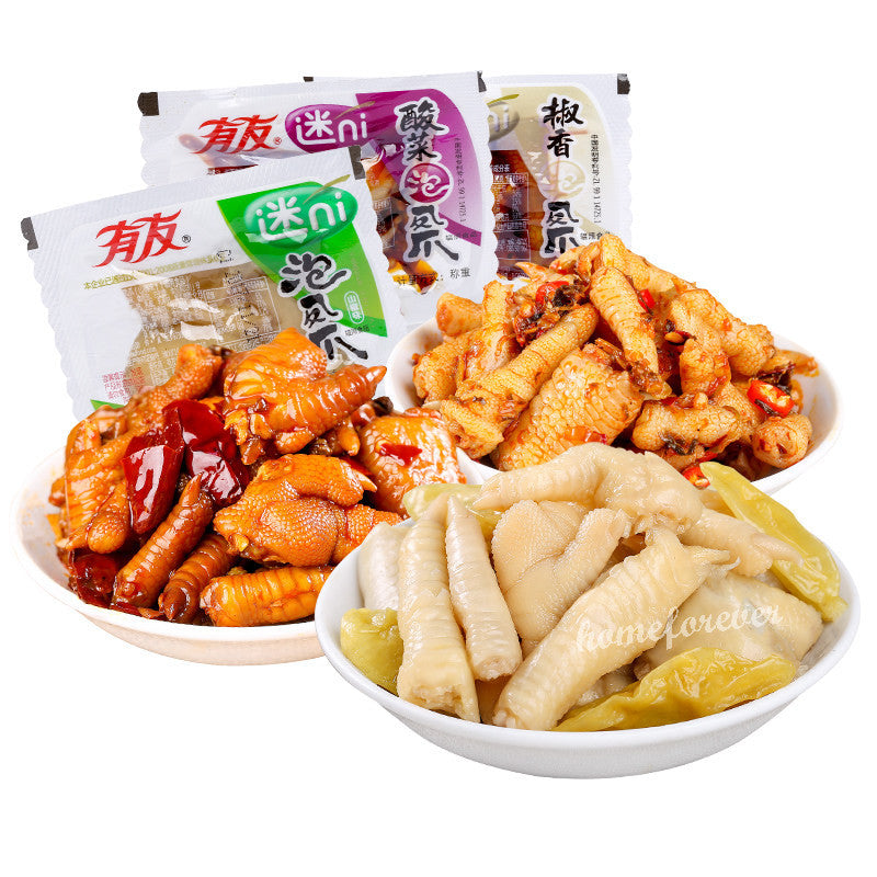 500g Youyou Chicken Feet Mixed Flavor Chinese Specialty 有友迷你小包装凤爪山椒椒香酸菜混合口味 Main image