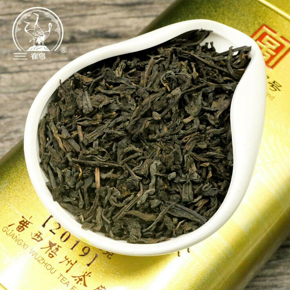 HelloYoung Three Cranes Loose Dark Tea Guangxi Liupao Box Tea Hei Cha Golden Jar 200g