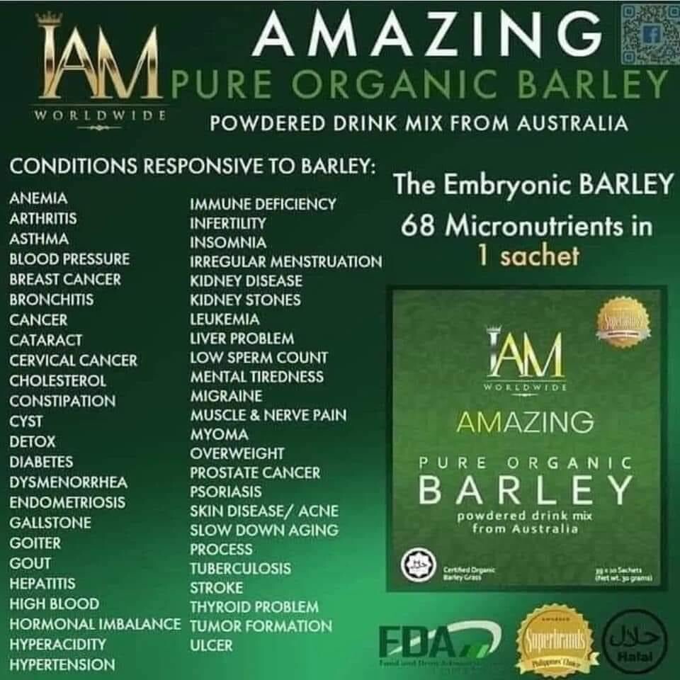 2 Boxes PURE ORGANIC BARLEY POWDERED DRINK MIX