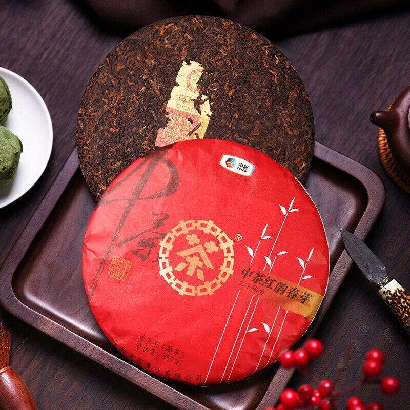 HelloYoung ChinaTea Red Rhyme Spring Bud Yunnan Menghai Pu'er Tea Ripe Cooked Tea 357g