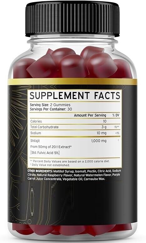 60 Gummies Pure Shilajit 1000mg Asphaltum Naturally Occurring Fulvic Acid NonGMO