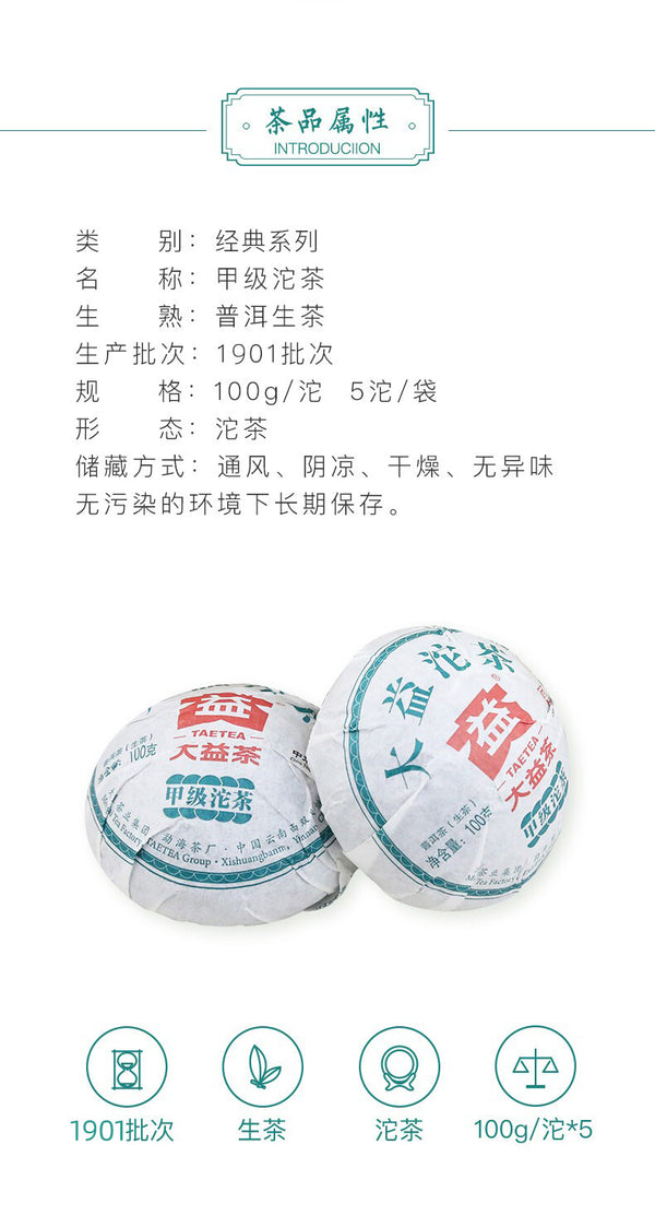 Classic Raw Pu'er Tea Jia Ji TuoCha Menghai TAETEA Dayi Tea Raw Pu-erh 500g