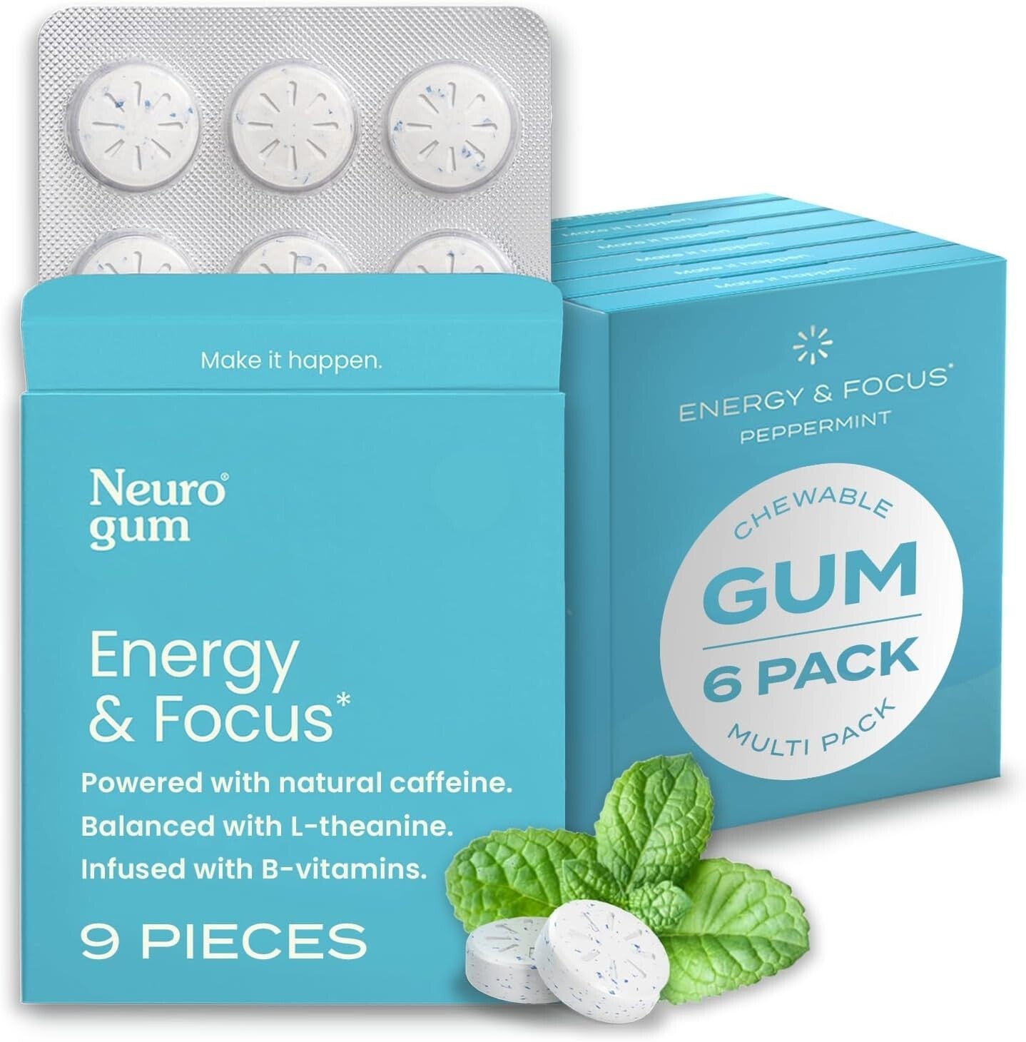 Energy Caffeine GUM(54 Pieces)- Sugar Free with L-theanine + Caffeine