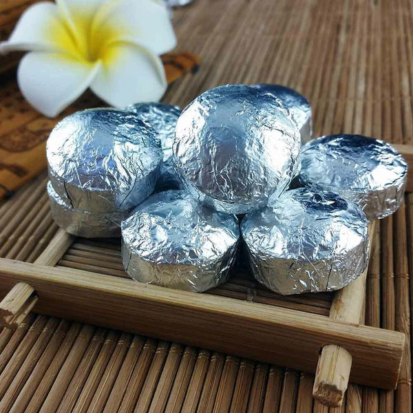 HelloYoung /Yr Mini Shen Puerh Silver Tin Foil Packing Tuocha Raw Puer Tea 75g