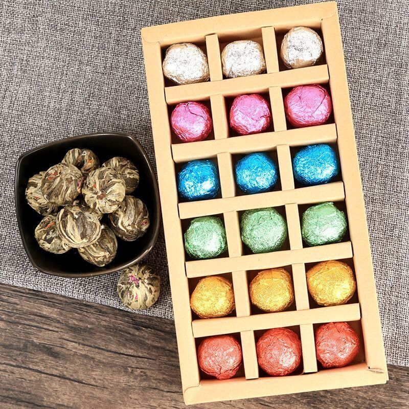 HelloYoung 18pcs Handmade Blooming Flower Tea Blooming Tea Flowers Balls Green Tea Gift Box